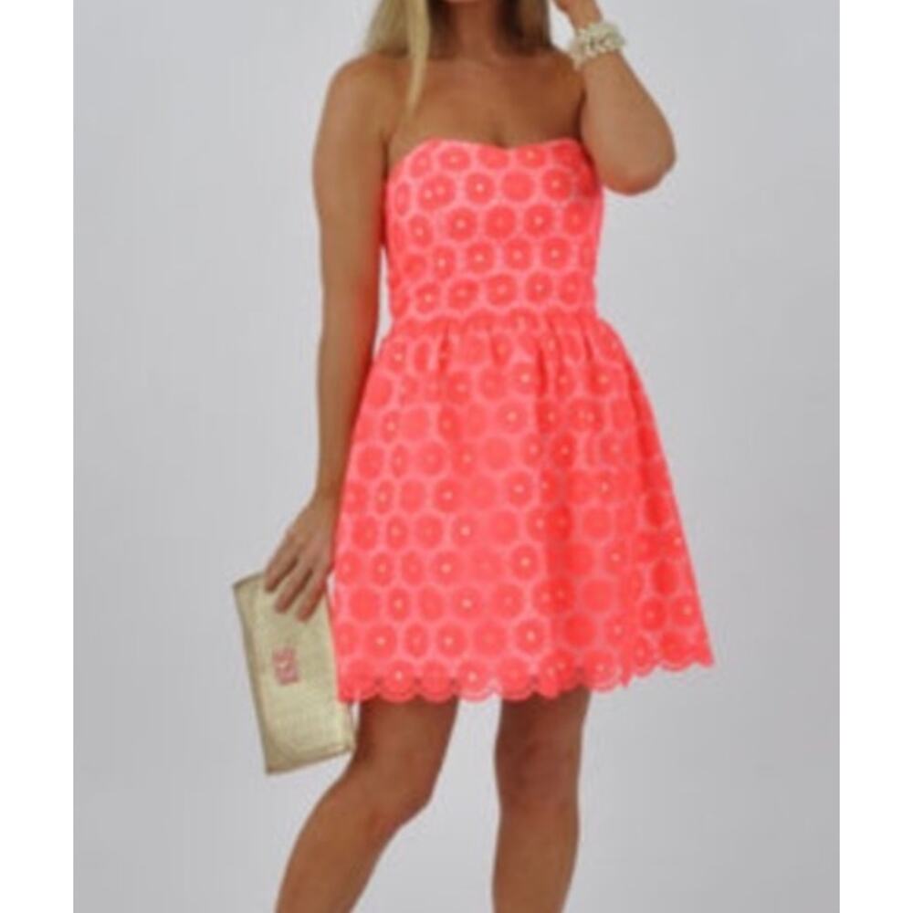 Summer Sale ☀️ Lilly Pulitzer Peyton Strapless Pink Eyelet Fit & Flare Mini Dres - Picture 2 of 7